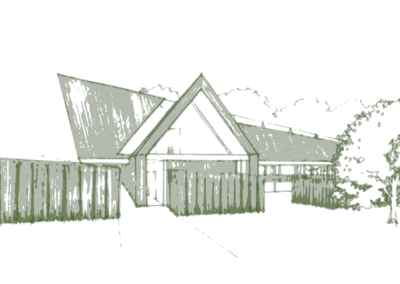 Line drawing / sketch of a proposed futuristic property with paragraph 80 granted planning permission
